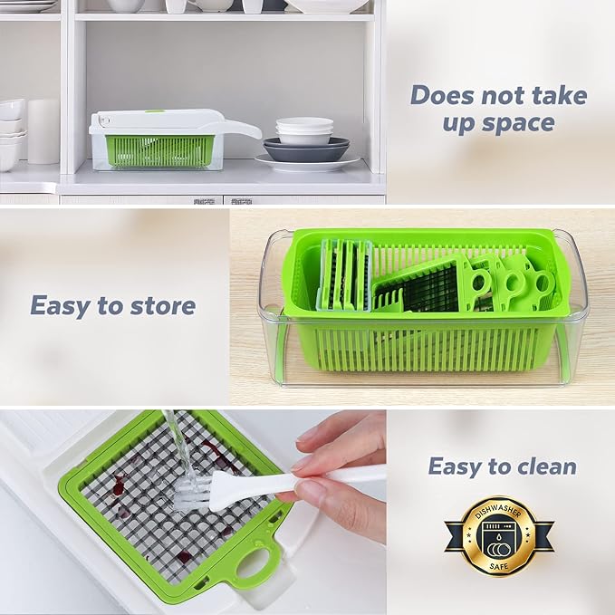 Vegetable Chopper, Pro Onion Chopper, 14 in 1Multifunctional Food Chopper, Kitchen Vegetable Slicer Dicer Cutter,Veggie Chopper With 8 Blades,Carrot and Garlic With Container (Gray) (White)