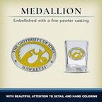Heritage Pewter University of Iowa Square Collector's Glass | Hand-Sculpted 1.5 Ounce Glassware | Intricately Crafted Metal Pewter Alma Mater Inlay