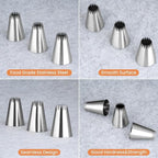 3Pcs Churro Piping Bags and Tips Set,Stainless Steel 9FT Icing Tips Set with 10Pcs Disposable Piping Bags,Open Star Pastry Tips for Cake Decorating