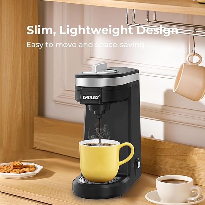 CHULUX Mini Single Serve Coffee Maker for K Cup Capsule, Tiny Small Size Coffee Machine for One Person Travel, RV, Truck and Home, Black