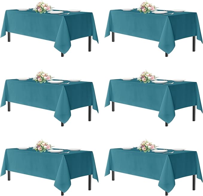 sancua Teal Tablecloths for 8 Foot Rectangle Tables, 6 Pack - 60x120 Inch - Washable Fabric Cloth Table Cloth for Wedding, Party, Birthday, Banquet, Reusable Polyester Table Covers