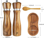 Wooden Salt and Pepper Grinder Set:Pepper Grinder Manual,Adjustable Coarseness,Crafted of Acacia Wood with Ceramic/Stainless Steel Core|Along with Salt&Pepper Mill Tray,Spoon,8in,2pack