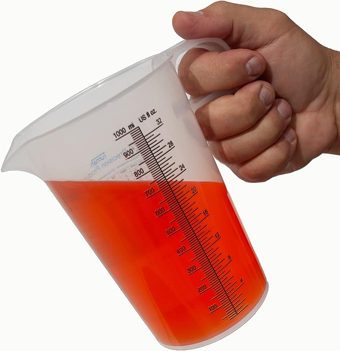 32oz (1 Quart) Measure Pitcher with Convenient Conversion Chart – Extra Strong Food Grade – Great for Cooking, Home Hobbies, Shop Oil and Fluids, Spa Chemicals with High Chemical Resistance by Turnah