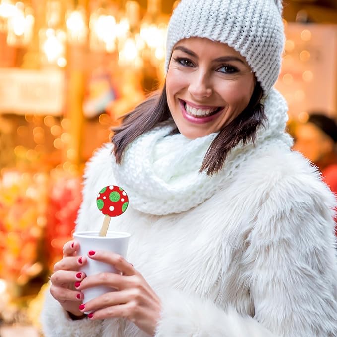 Jinei 120 Pcs Christmas Coffee Stirrers Stir Sticks Natural Wooden Stir Sticks Disposable Drink Stirrers for Stirring Hot Chocolate Milkshake Restaurant Home Office