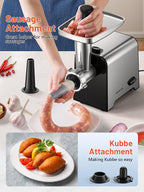 3000W Max Heavy Duty Electric Meat Grinder with Sausage Stuffer Maker & Kubbe Kit, Food Grinder with Blade & 3 Plates, Stainless Steel Meat Mincer Machine for Home Kitchen Use