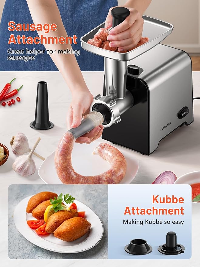 3000W Max Heavy Duty Electric Meat Grinder with Sausage Stuffer Maker & Kubbe Kit, Food Grinder with Blade & 3 Plates, Stainless Steel Meat Mincer Machine for Home Kitchen Use