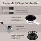 Swissmar Heidi Cheese Fondue Set - 2.8 QT / 2.65 L - Ceramic Fondue Pot with Rechaud, Fondue Burner, 6 Forks & Recipe Card - Ideal for Melting Cheese, Chocolate & Caramel - White