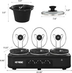 Triple Slow Cooker, 3×1.5 QT Buffet Servers and Warmers, 3 Pots Buffet Slow Cooker Adjustable Temp Lid Rests Stainless Steel Black
