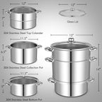 Giantex 11 Quart Juice Steamer Fruit Vegetables Juicer Steamers w/Tempered Glass Lid, Hose, Clamp, Loop Handles Stainless Steel Steam Juicer Multipots Kitchen Cookware for Making Juice, Jelly, Pasta