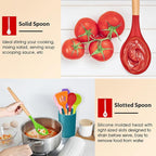 Cooking Utensils Set of 6, E-far Silicone Kitchen Utensils with Wooden Handle, Non-stick Cookware Friendly, Includes Spatula/Ladle/Slotted Turner/Serving Spoon/Spaghetti Server(Multi-colored)