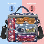 FlowFly Insulated Reusable Lunch Bag Adult Large Lunch Box for Women and Men with Adjustable Shoulder Strap,Front Zipper Pocket and Dual Large Mesh Side Pockets,Daisy