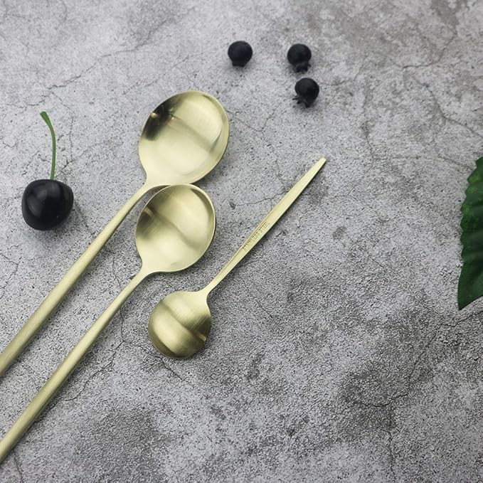 JASHII Flatware Silverware Set Stainless Steel Satin Finish Cutlery Set Service for 6, 30-Piece Spoons And Forks Kitchen Utensil Set, Dishwasher Safe (Matte Champagne gold)