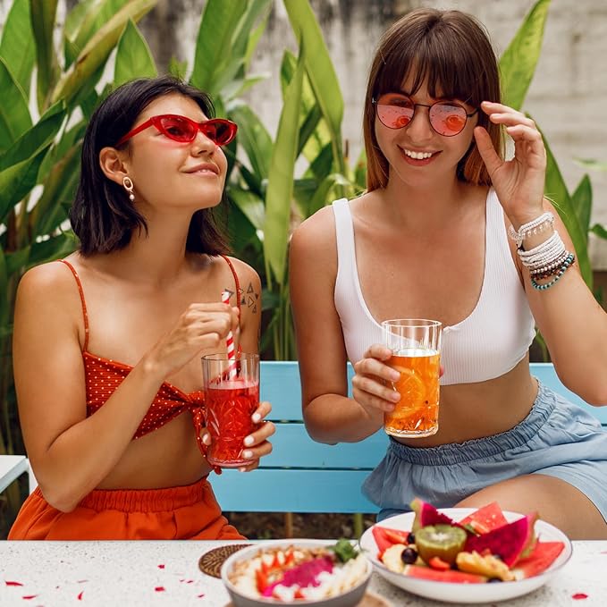 18oz Plastic Drinking Water Tumblers, 8 Pack Shatterproof Tritan BPA-Free Shatterproof Outdoor Highball Drinkware, Reusable Clear Plastic Cups, Dishwasher-Safe