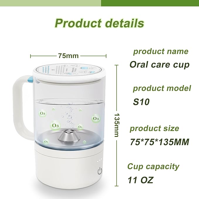 Ozone water cup rechargeable portable mouthwash cup | daily oral care fresh breath 11oz O3 generatorPurification Cup,Home Office Travel brushing teeth,rinsing mouth GlassCupoothbrush Holder