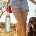 Aqulea Glass Water Bottles 32 Oz with Silicone Sleeve - BPA Free Reusable Wide Mouth Glass Motivational Water Bottles with Fruit Infuser – Leak Proof Borosilicate Water Bottle with Time Marker (Grey)