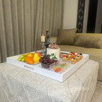 White Acrylic Ottoman Tray with Cutout Handles 24x24 Inch Over-Sized Serving Tray Rubber Boot Organizer Decorative Tray for Living Room, Bedroom,Bathroom Entryway and Kitchen Tabletop