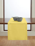 Solino Home Linen Sunshine Yellow Hemstitch Table Runner 36 Inches - 100% Pure Linen Small Table Runner 14 x 36 Inch Ideal for Dresser and Coffee Tables - Double Hemstitch, Summer