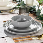 GBHOME Ceramic Dinnerware Set for 4, 12pcs Stoneware Plates and Bowls Sets, Handmade Chip and Scratch Resistant Dishes Set, Dishwasher & Microwave Safe