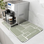 AMOAMI Coffee Mat Hide Stain Rubber Backed Absorbent Dish Drying Mat for Kitchen Counter - Fits Under Coffee Maker & Dish Rack - Green Line 12x19