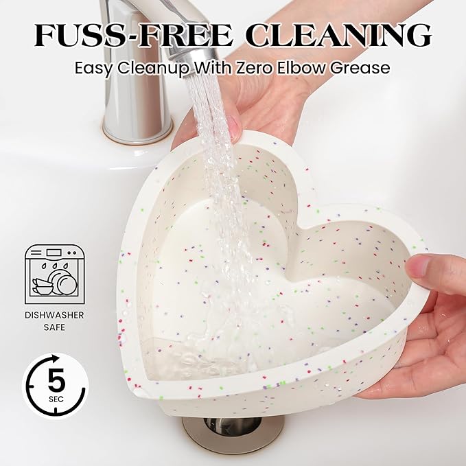 Silicone Heart Shaped Cake Pans 10 Inch Large Heart Cake Pan Nonstick Silicone Heart Molds for Baking (2 Pcs Set, Cream)