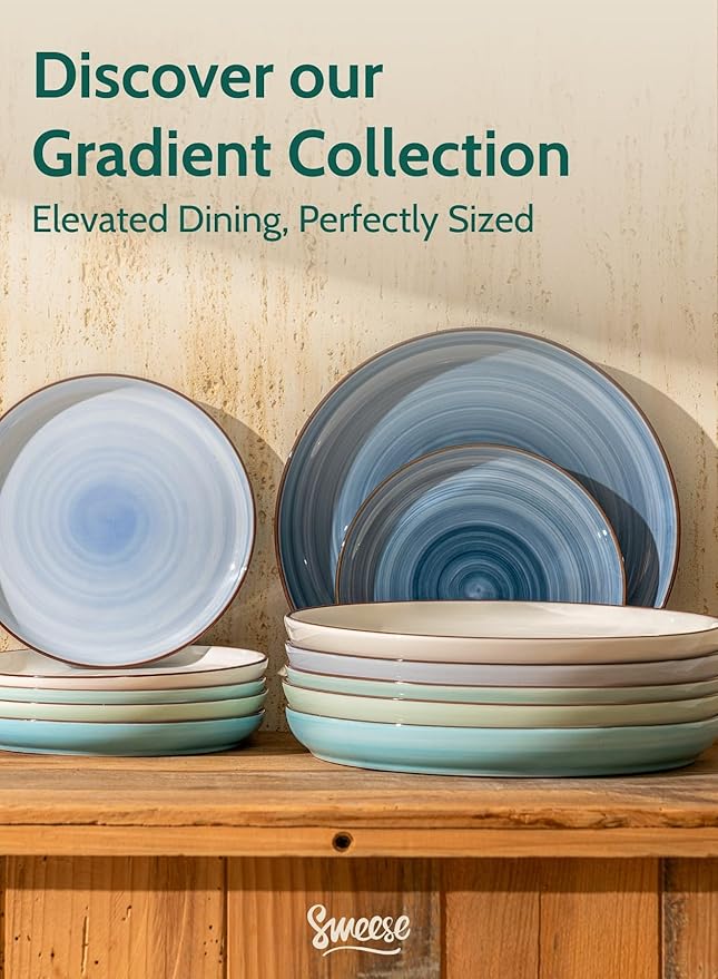 Sweese Dinner Plates, 10 Inch Round Porcelain Plates, Dish Set for Lunch, Party, Wedding, Restaurant, Microwave, Oven, Dishwasher Safe Plates Set of 6, Cool Assorted Colors