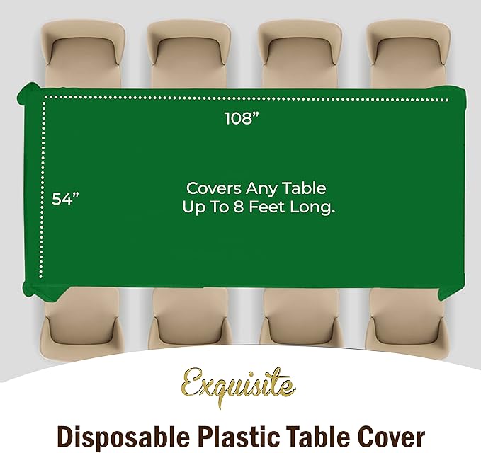 Exquisite Party Solids 12-Pack Premium Plastic Tablecloth 54in. x 108in. Rectangle Table Cover - Emerald Green