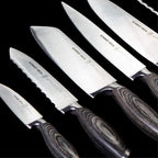 Schmidt Brothers - Bonded Ash 7-Piece Kitchen Knife Set, High-Carbon German Stainless Steel Cutlery, Ash Finish Wood Handles and Clear Acrylic Magnetic Knife Block