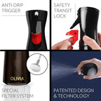 FLAIROSOL OLIVIA Oil Sprayer for Cooking, 200ml Glass Olive Oil Sprayer, Continuous Cooking Spray Dispenser with Portion Control for Kitchen, Air Fryer, Salad, BBQ (Black Bottle, Gold Print)