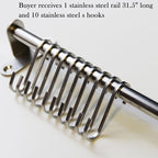 Premium Chefmate Stainless Steel Gourmet Kitchen 31.5 Inch Wall Mount Rail and 10 S Hooks Set Utensil Pot Pan Lid Rack Storage Organizer, Silver