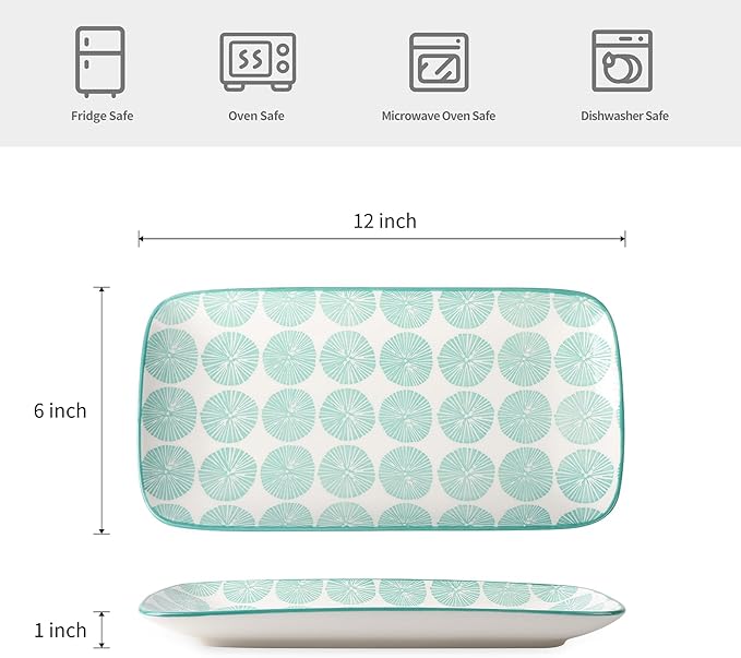 Selamica Ceramic Rectangular Serving Platters Set of 4, 12 Inch Serving Trays/Dishes for Party Entertaining, Rectangular Dinner Plates for Appetizer Salad Dessert Sushi, Assorted Colors