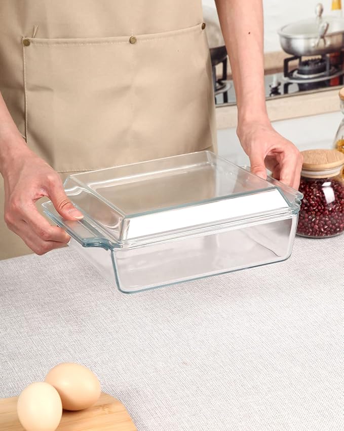 NUTRIUPS 8.5in x 8.5in Square Baking Dish Pans Glass Bakeware Glass Microwave Casserole Dish with Lid and Handles Microwave, Dishwasher, and Oven Safe Cookware