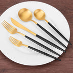 Matte Gold Silverware Set, SHARECOOK 20-Piece Stainless Steel Satin Finish Flatware Set Service for 4, Kitchen Utensil Set, Tableware Cutlery Set for Home and Restaurant, With Black Handle