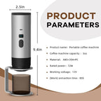 Portable Coffee Maker Espresso Machine for Travel Nano Car Coffee Maker Compatible with Ground Coffee & Capsule for RV, Hiking Camping Office, Travel Espresso Maker Electric Gray