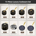 Nuwave Lux LE 13-Pc Cookware Set with Elegant Gold Handle, Diamond Infused Ceramic Non-Stick, PFAS Free, Premium Metal Lids, Ergonomic Stay-Cool Handles, Induction Ready & Compatible w/All Cooktops
