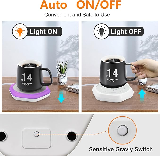 Smart Beverage Heating Plate Candle Wax Cup Warmer Electric Thermostat Coaster for Hot Coffee Milk Tea Water Cocoa Desk Home Office Use Christmas Birthday Gift Auto Shut Off White