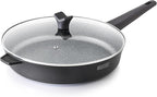 THE ROCK SOHO 12.5-Inch Non Stick Frying Pan with Lid – Nothing Sticks, Never Warps, Lasts Longer, Healthy Skillet with Heat-Resistant Handle, PFOA Free, Oven & Dishwasher Safe, Black