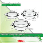 Simax Casserole Dish Set, Set of 3 Casserole Dish with Lid, Round Glass Cookware, Borosilicate Glass, Made In Europe 0.75 Quart, 1 Quart and 1.5 Quart Baking Dishes…