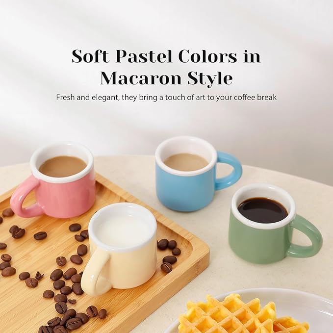 INGOFIN Ceramic Espresso Cups Set of 4, 2 oz Mini Espresso Mugs with Handle, Demitasse Coffee Cups Accessories, Microwave Dishwasher Safe Shot Cup Suit for Coffee Bar