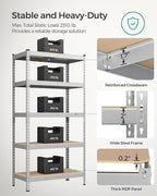 SONGMICS 5-Tier Storage Shelves, Load 2310 lb, Garage Storage, Boltless Assembly, Adjustable Shelving Unit, 17.7 x 35.4 x 70.9 Inches, for Study Shed Basement, Silver and Natural Beige UGLR450E01