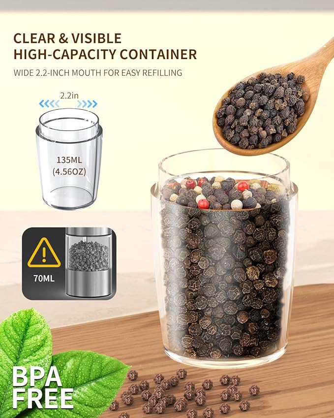 CIRCLE JOY Gravity Electric Salt and Pepper Grinder Set Rechargeable Automatic Pepper and Salt Shakers with LED Light, External Adjustable Coarseness, One-Hand Operation for Salt & Spices