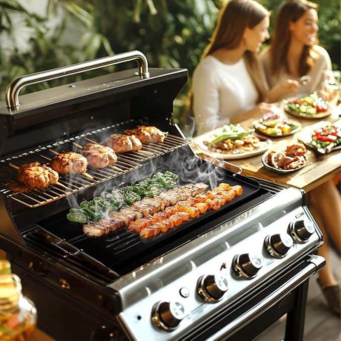 LotFun 25" x 16" Carbon Steel Cooking Griddle for Outdoor Gas Grill, Universal Griddle Flat Top Plate Insert with Grease Groove and Removable Handles for Electric/Charcoal/Gas Grill, Camping,Party