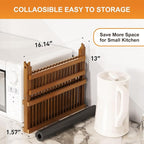 Greenual Teak Dish Drying Rack with Utensil Holder, 2 Tier Collapsible Dish Rack, Wooden Dish Racks for Kitchen Counter, Folding Drying Holder with Absorbent Dish Drying Mat