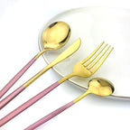 36-Pieces Silverware Mirror Polished Dinnerware Gold Flatware With Pink Handle, 18/0 Stainless Steel Cutlery Set For Home Kitchen Party Hotel Restaurant Wedding Service for 6