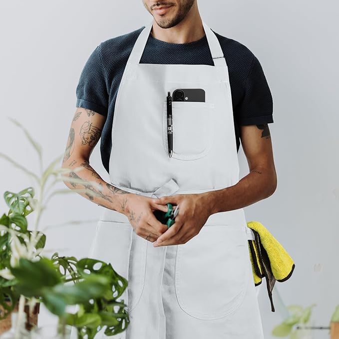 Unisex Apron with Pockets for Cooking, Salon & Art - 100% Cotton Adult Kitchen, Chef, Stylist Apron