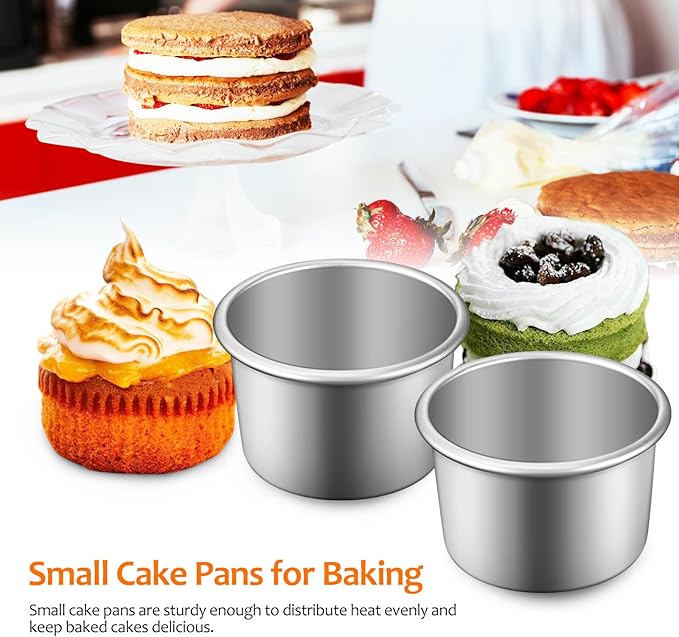 MAGICLULU 4pcs Aluminum Alloy Round Cake Pan 2inch Non-Stick Round Cake Tins Removable Bottom Baking Pans Mini Round Cake Cup for Cake Dessert Chocolate 2inch