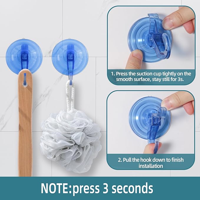 Antimbee Suction Hooks, 10 Pack Reusable Hangers, Removable Small Suction Cups for Shower, Bathroom, Glass, Door, Windows, Kitchen - Up to 11 lbs on Smooth Surface (Transparent Blue)