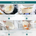 vancasso Enameled Cast Iron Dutch Oven, 9.3 Quart Dutch Oven Pot with Lid, Oval Cast Iron Pot with Non Stick Enamel Coating for Bread Baking, White