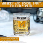 Greenline Goods – University of Michigan Wolverines College Whiskey Glasses (Set of 2), 10 oz – Full‑Color Logo + Campus Map