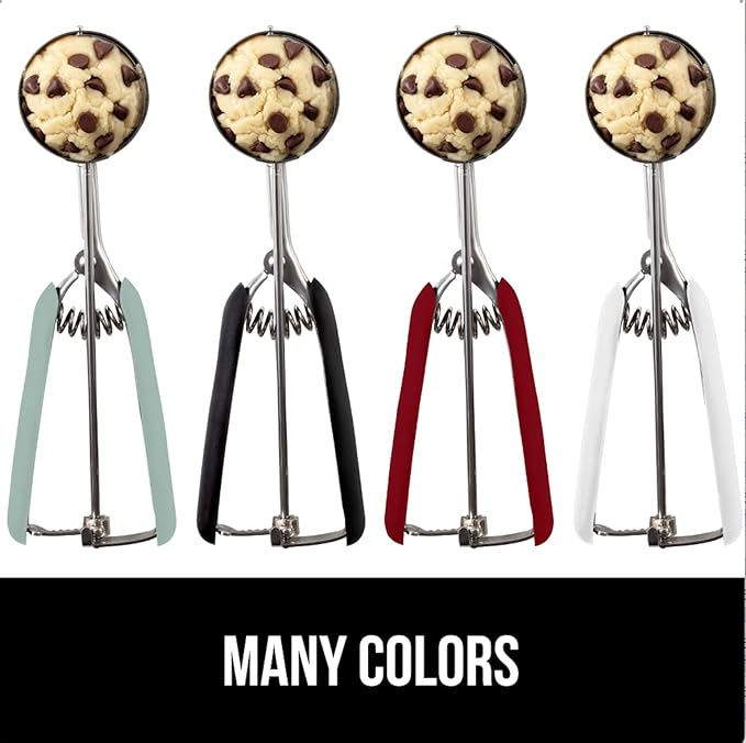 GORILLA GRIP Stainless Steel Multipurpose BPA-Free Spring Scoop, 3 Pack Includes 1, 2, and 3 TBSP SIzes, Melon Ballers Scoops, Perfect Portion Sizes, Easy Squeeze, Clean Release, Black