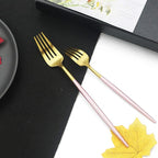 JASHII Luxury 18/10 Pink Handle Flatware Gold Silverware Set 304 Stainless Steel Flatware Cutlery Set| 6-Piece Adaline Royal Modern Satin Finish| BEST Birthday Wedding Gift (Pink Handle Matte Gold)